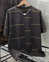 M-XL Street Fashion Black Yellow Old Burned Flower Letter Printing Round Neck Short Sleeve T-Shirt